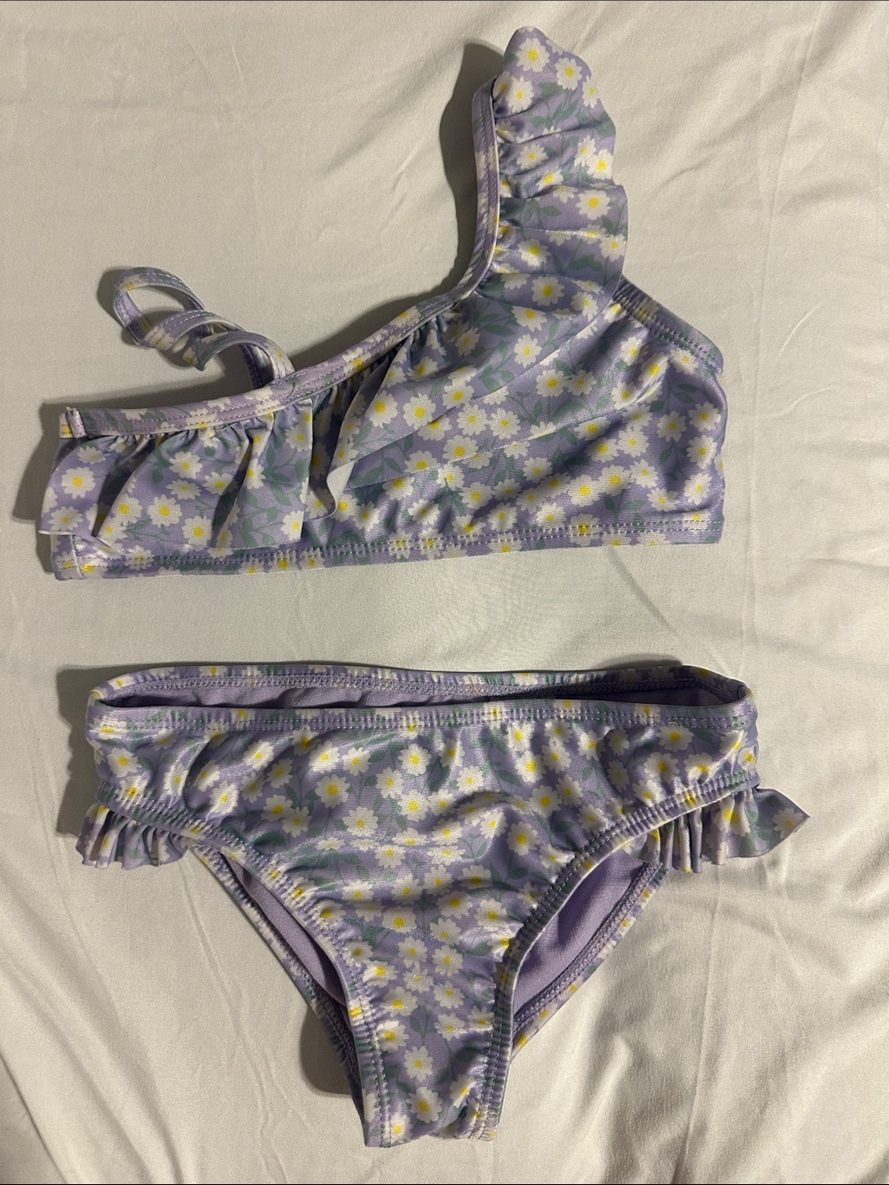 Kids One-Shoulder Lavender Daisy Swim Set